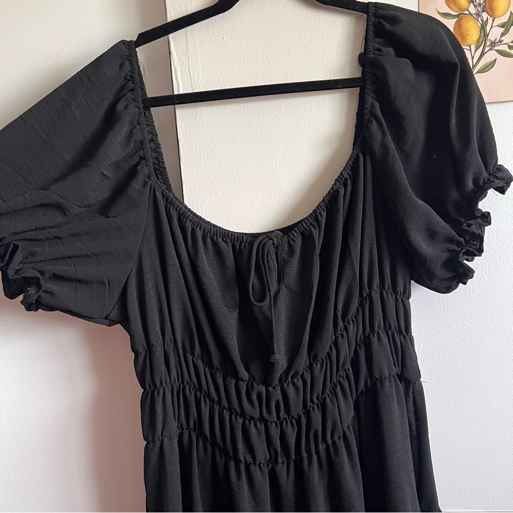 Tie front black midi dress